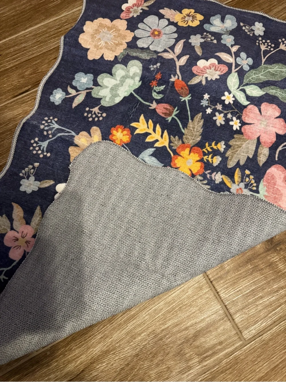 Plush Floral Navy Dog Mat - Non-Slip Pet Door Rug